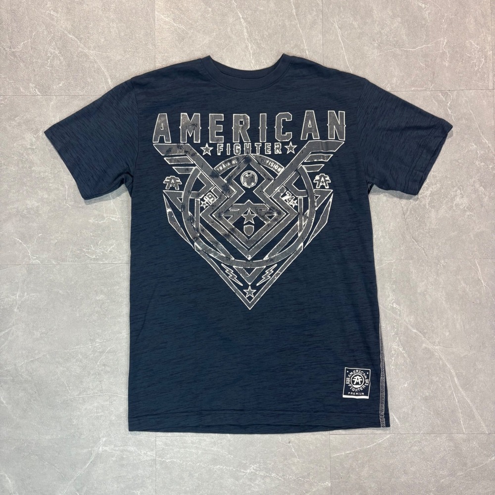 American Fighter Mens Navy Blue Graphic T-Shirt Overcome All Odds Size S 3998